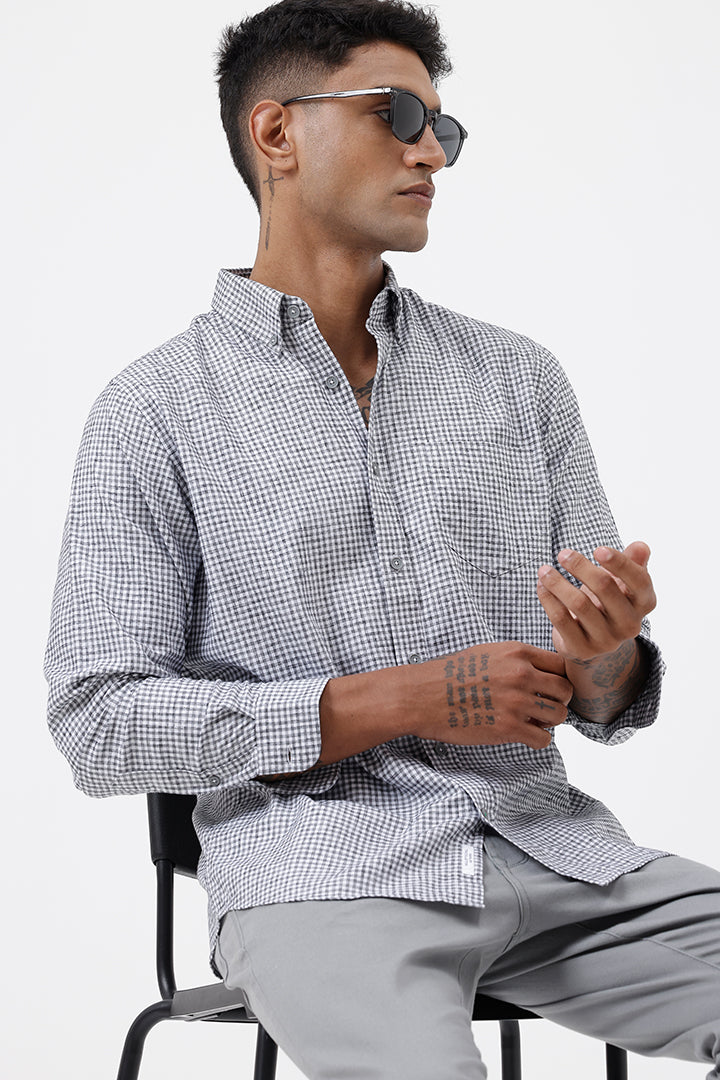 GREY MELANGE COTTON CHECK SHIRT