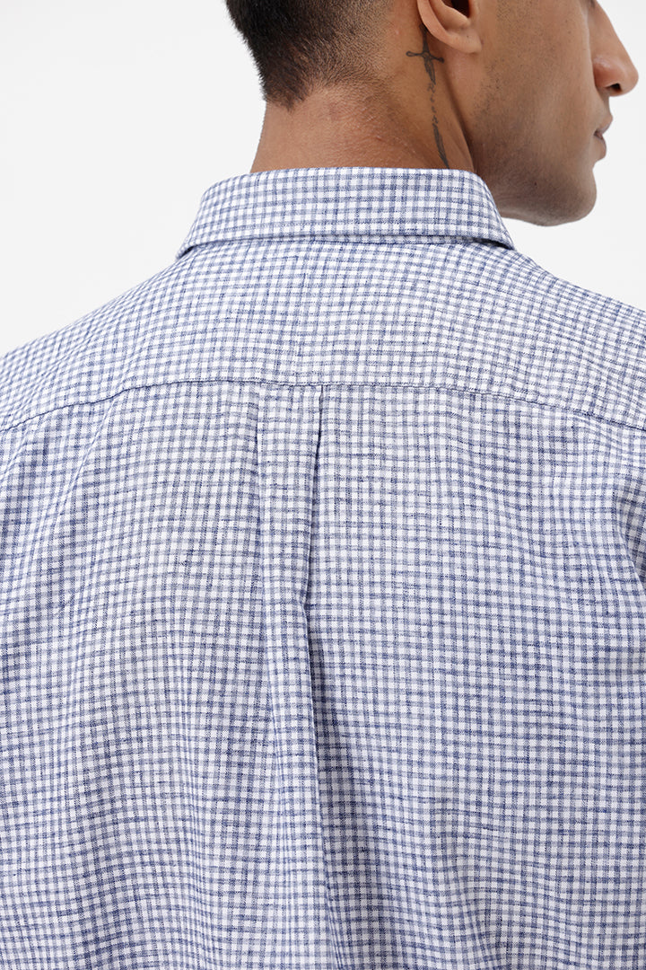 BLUE MELANGE COTTON CHECK SHIRT