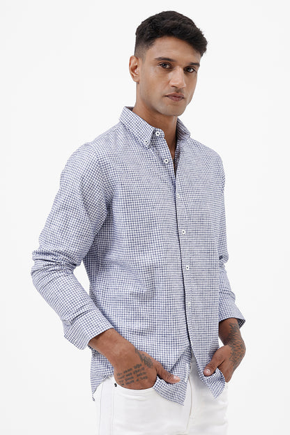 BLUE MELANGE COTTON CHECK SHIRT