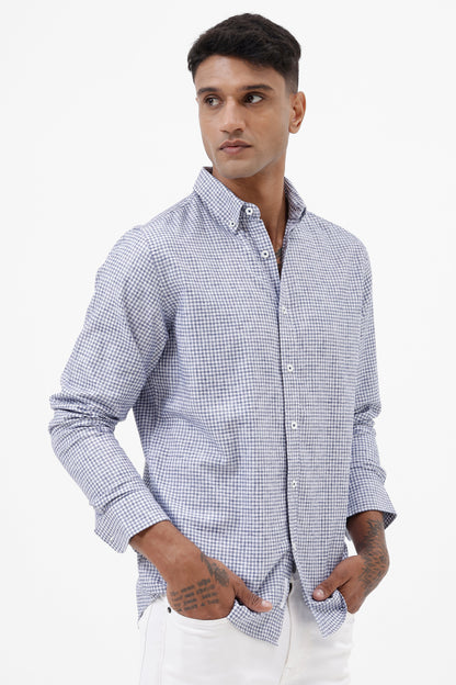 BLUE MELANGE COTTON CHECK SHIRT