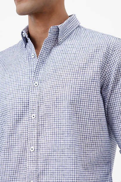 BLUE MELANGE COTTON CHECK SHIRT