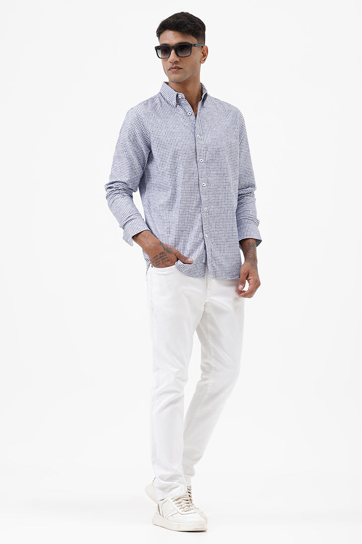 BLUE MELANGE COTTON CHECK SHIRT