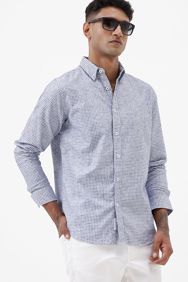 BLUE MELANGE COTTON CHECK SHIRT