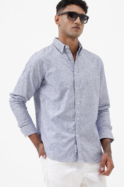BLUE MELANGE COTTON CHECK SHIRT