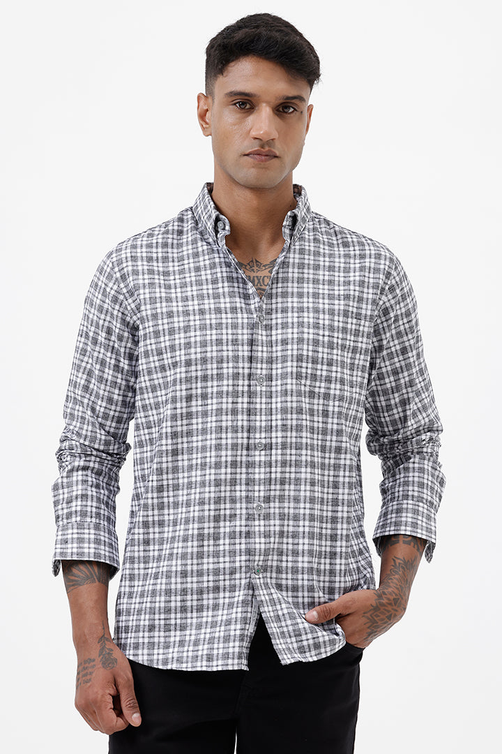 GREY MELANGE COTTON CHECK SHIRT