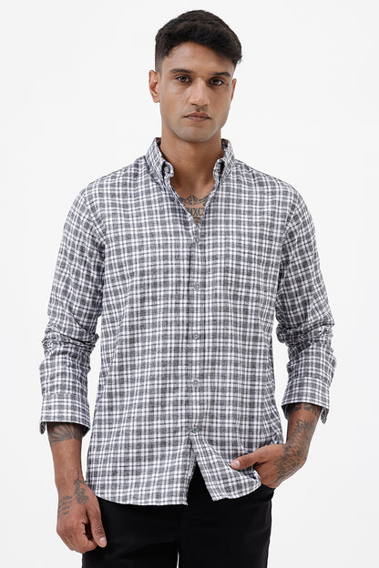 GREY MELANGE COTTON CHECK SHIRT