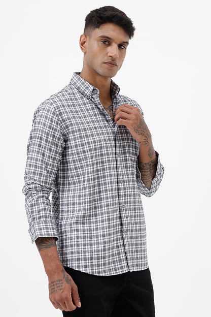 GREY MELANGE COTTON CHECK SHIRT