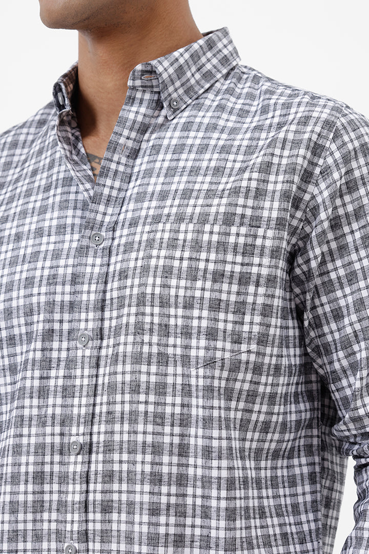 GREY MELANGE COTTON CHECK SHIRT