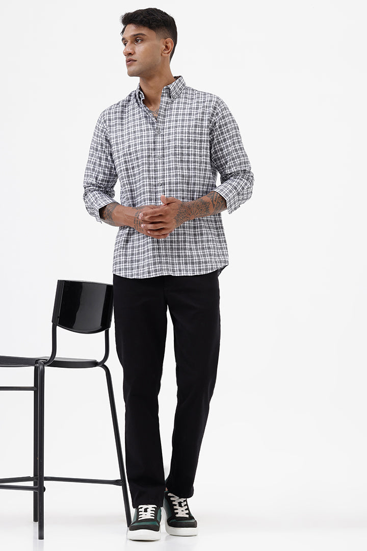 GREY MELANGE COTTON CHECK SHIRT