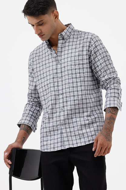 GREY MELANGE COTTON CHECK SHIRT
