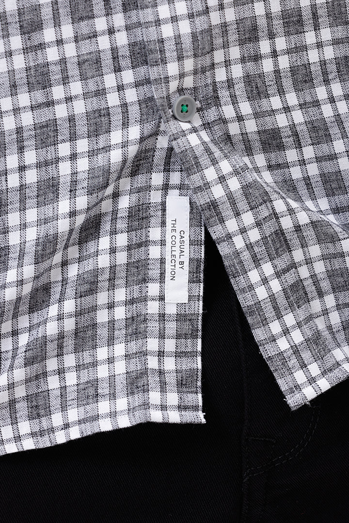 GREY MELANGE COTTON CHECK SHIRT