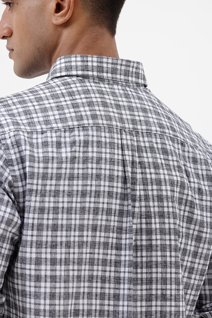 GREY MELANGE COTTON CHECK SHIRT