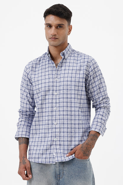 BLUE MELANGE COTTON CHECK SHIRT