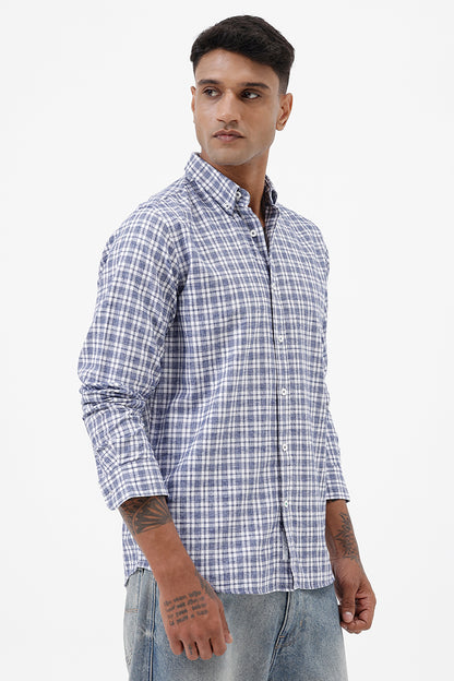 BLUE MELANGE COTTON CHECK SHIRT