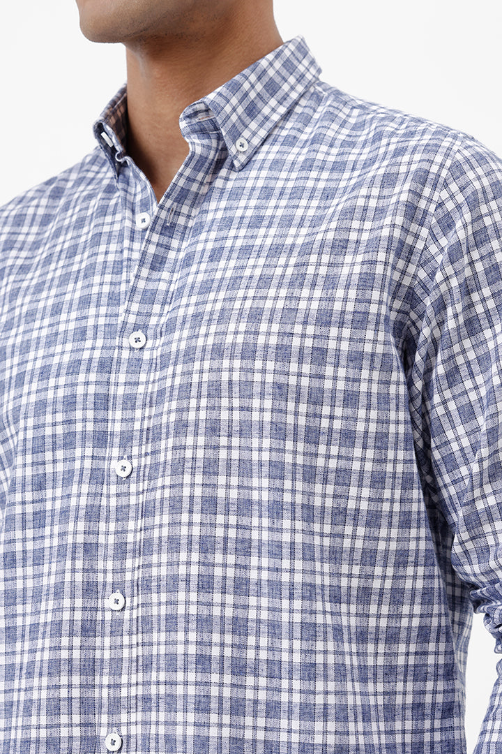 BLUE MELANGE COTTON CHECK SHIRT