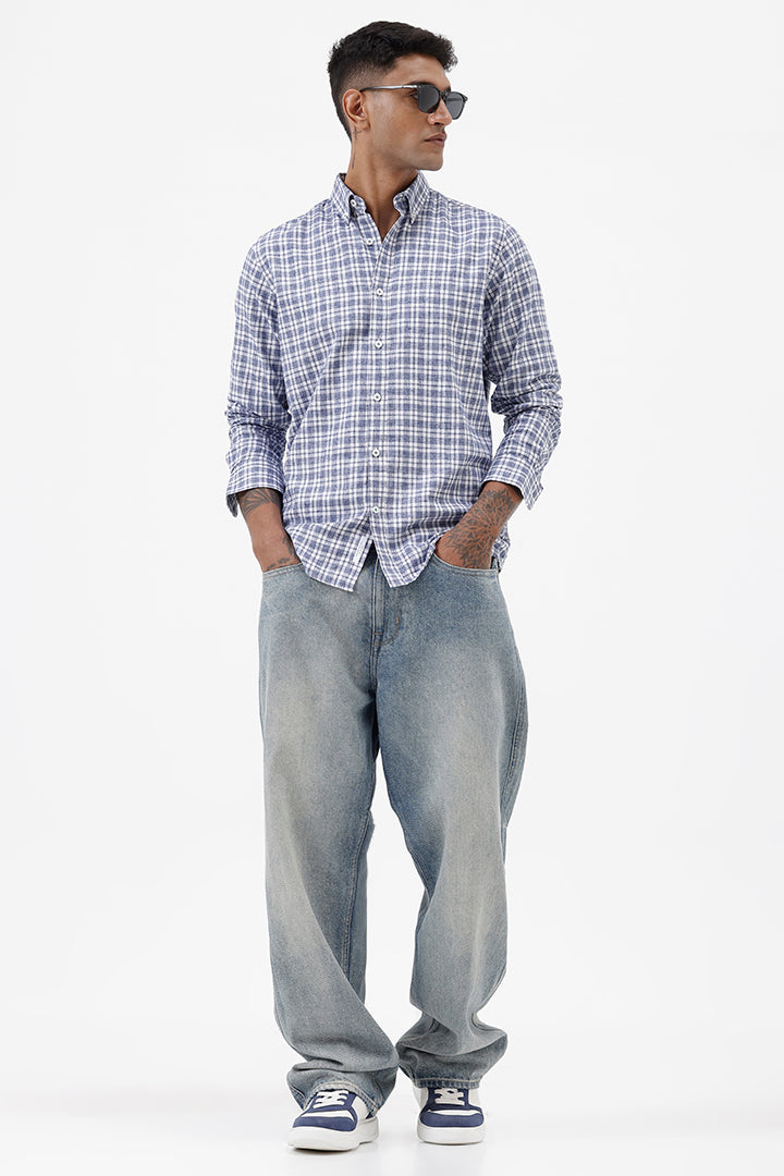 BLUE MELANGE COTTON CHECK SHIRT