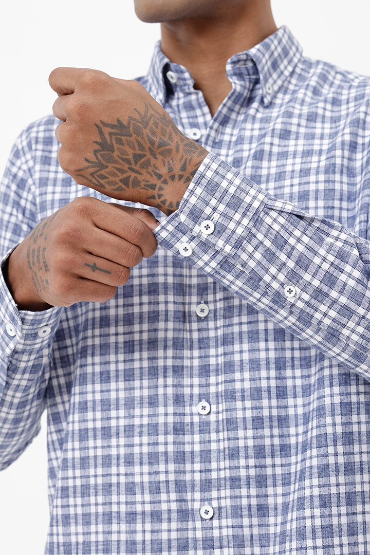 BLUE MELANGE COTTON CHECK SHIRT