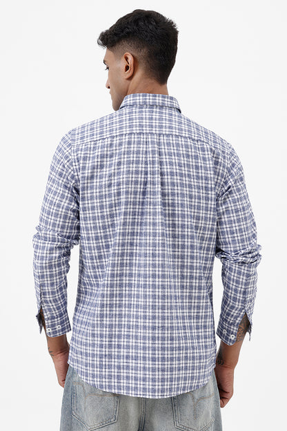 BLUE MELANGE COTTON CHECK SHIRT