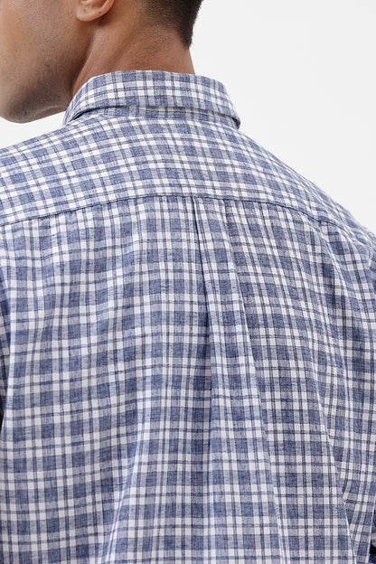 BLUE MELANGE COTTON CHECK SHIRT