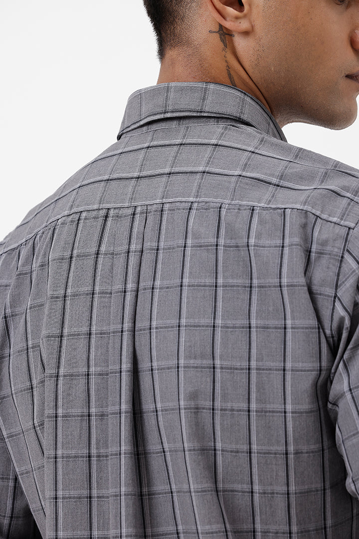 GREY MELANGE COTTON CHECK SHIRT