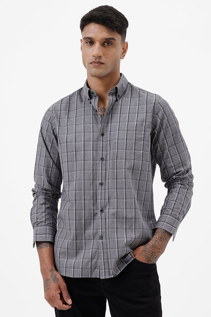 GREY MELANGE COTTON CHECK SHIRT