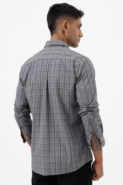 GREY MELANGE COTTON CHECK SHIRT