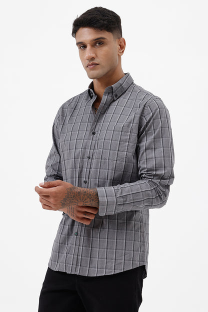 GREY MELANGE COTTON CHECK SHIRT