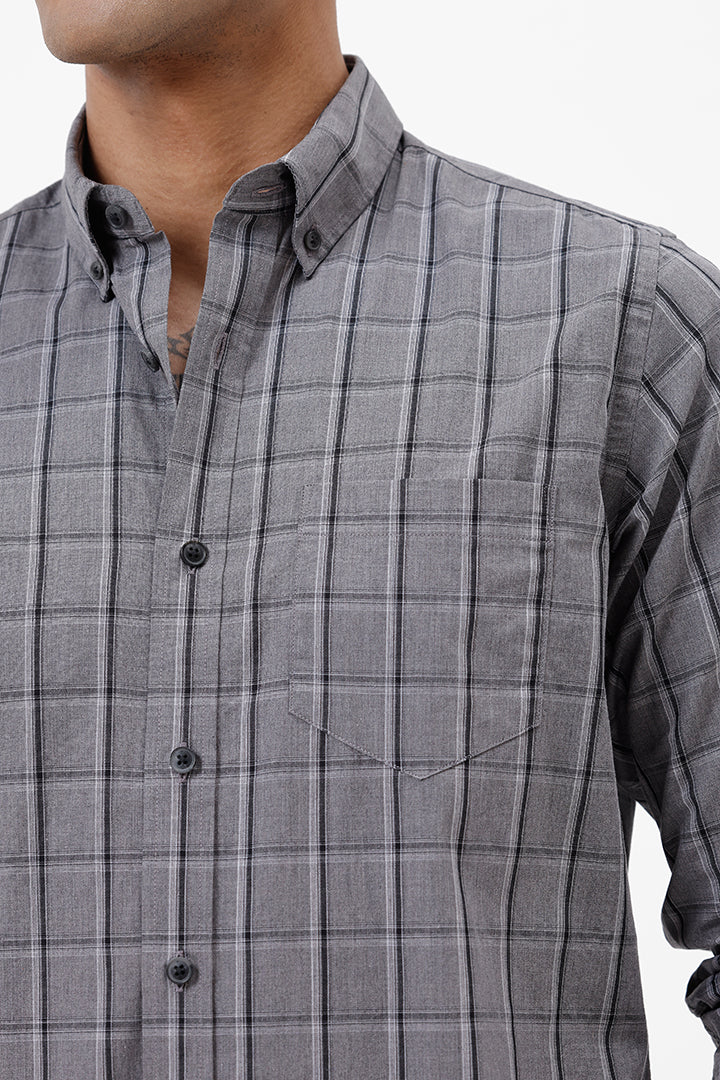 GREY MELANGE COTTON CHECK SHIRT
