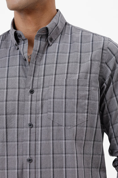 GREY MELANGE COTTON CHECK SHIRT