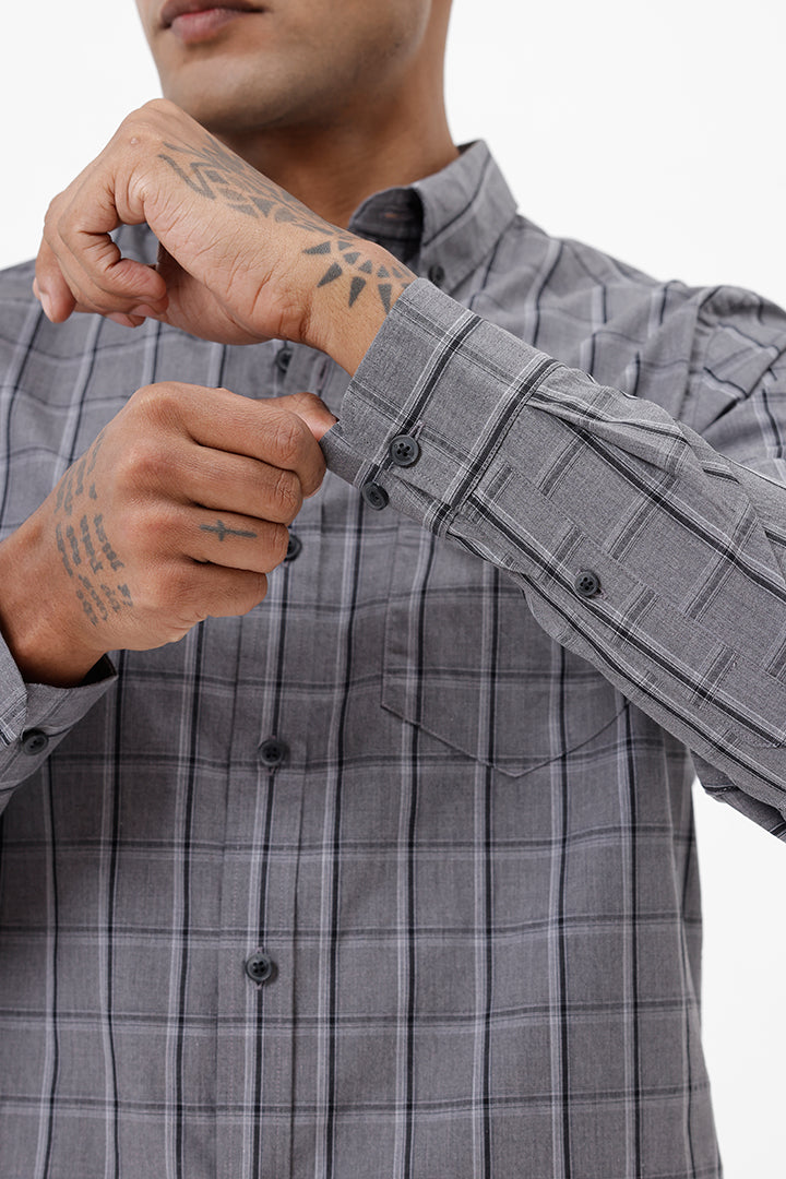 GREY MELANGE COTTON CHECK SHIRT