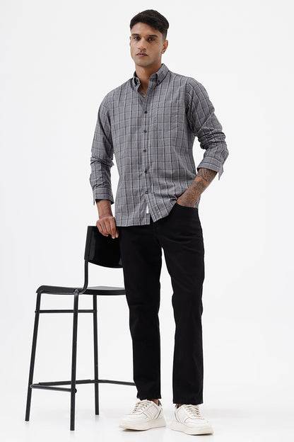 GREY MELANGE COTTON CHECK SHIRT