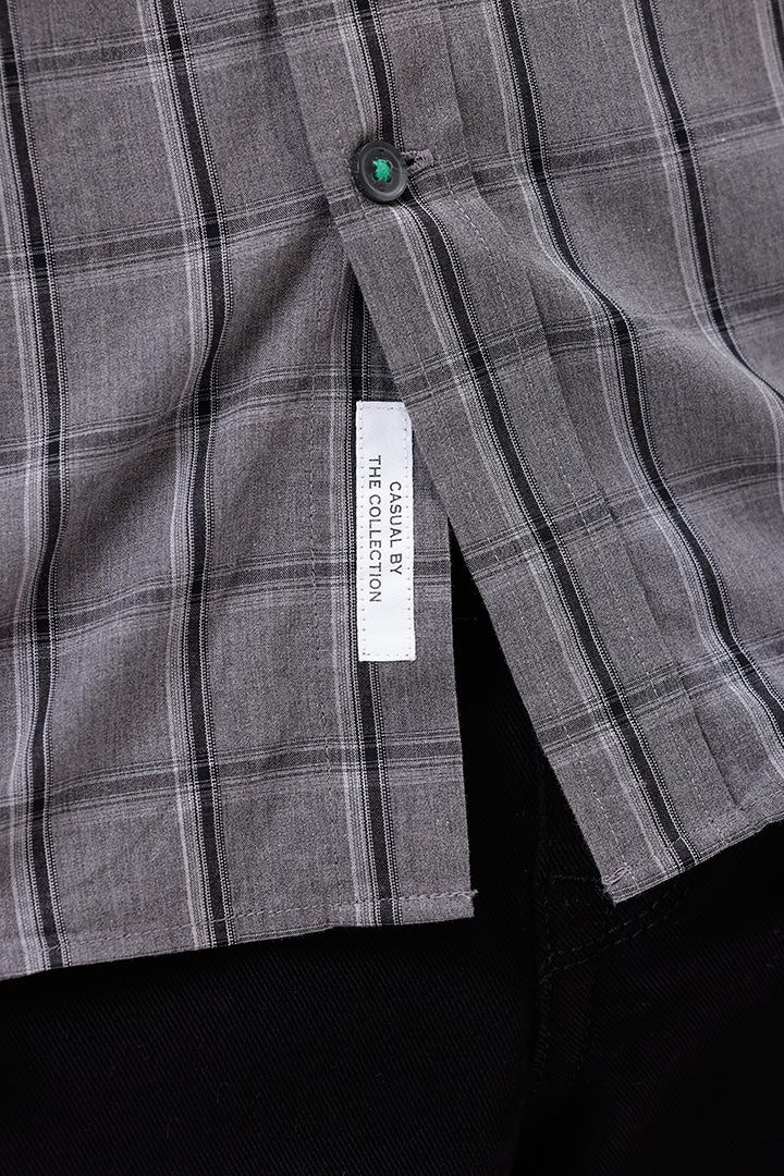 GREY MELANGE COTTON CHECK SHIRT