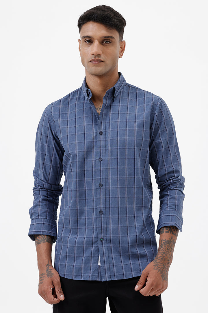 ROYAL BLUE MELANGE COTTON CHECK SHIRT