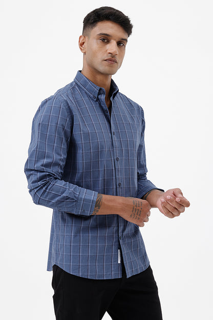 ROYAL BLUE MELANGE COTTON CHECK SHIRT