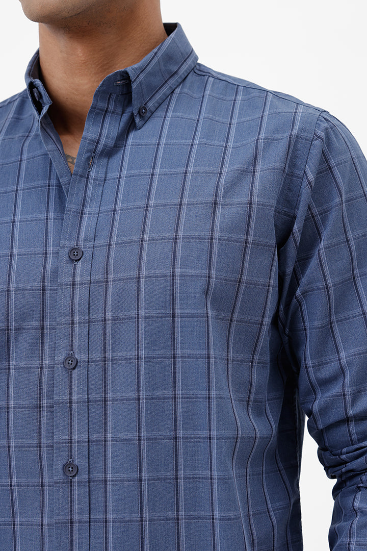 ROYAL BLUE MELANGE COTTON CHECK SHIRT