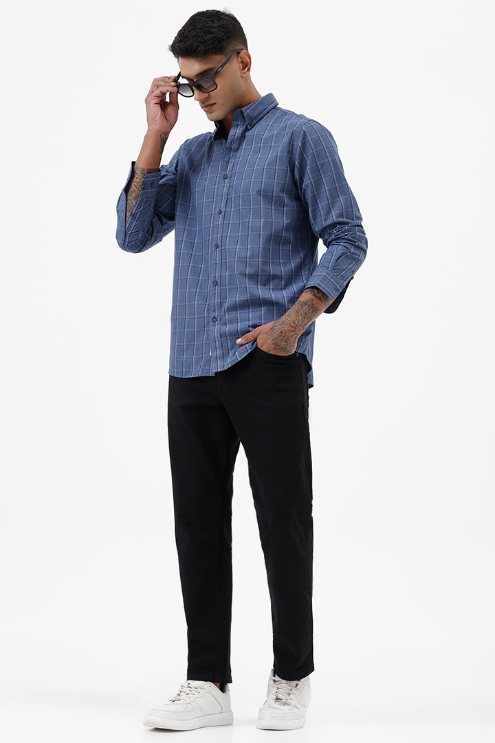 ROYAL BLUE MELANGE COTTON CHECK SHIRT