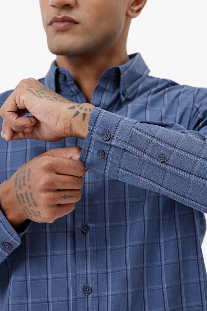 ROYAL BLUE MELANGE COTTON CHECK SHIRT