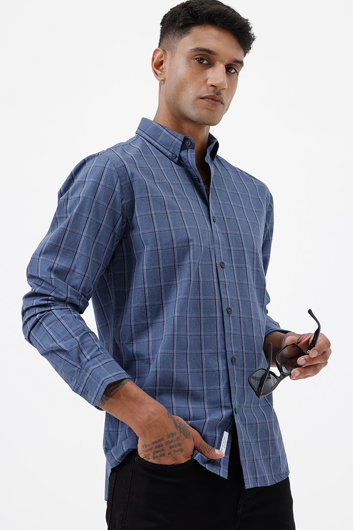 ROYAL BLUE MELANGE COTTON CHECK SHIRT