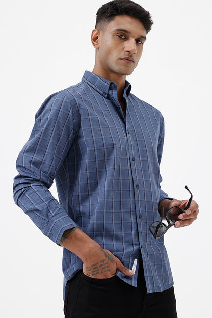 ROYAL BLUE MELANGE COTTON CHECK SHIRT