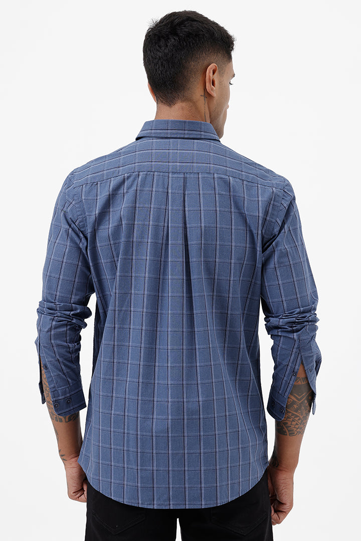 ROYAL BLUE MELANGE COTTON CHECK SHIRT
