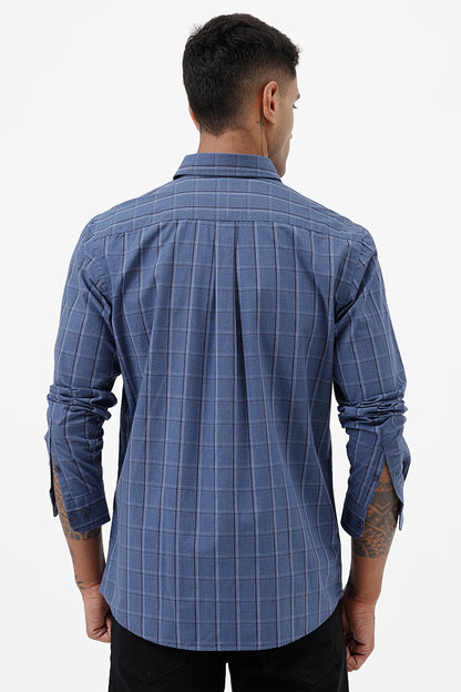 ROYAL BLUE MELANGE COTTON CHECK SHIRT