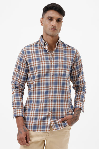 BROWN MELANGE COTTON CHECK SHIRT