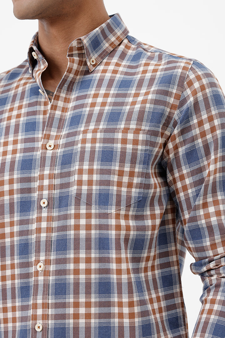 BROWN MELANGE COTTON CHECK SHIRT