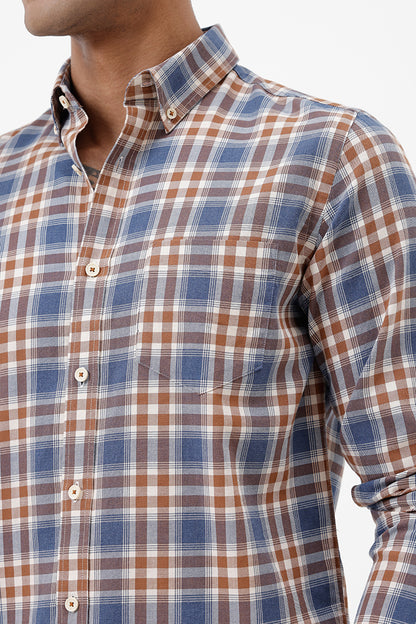 BROWN MELANGE COTTON CHECK SHIRT
