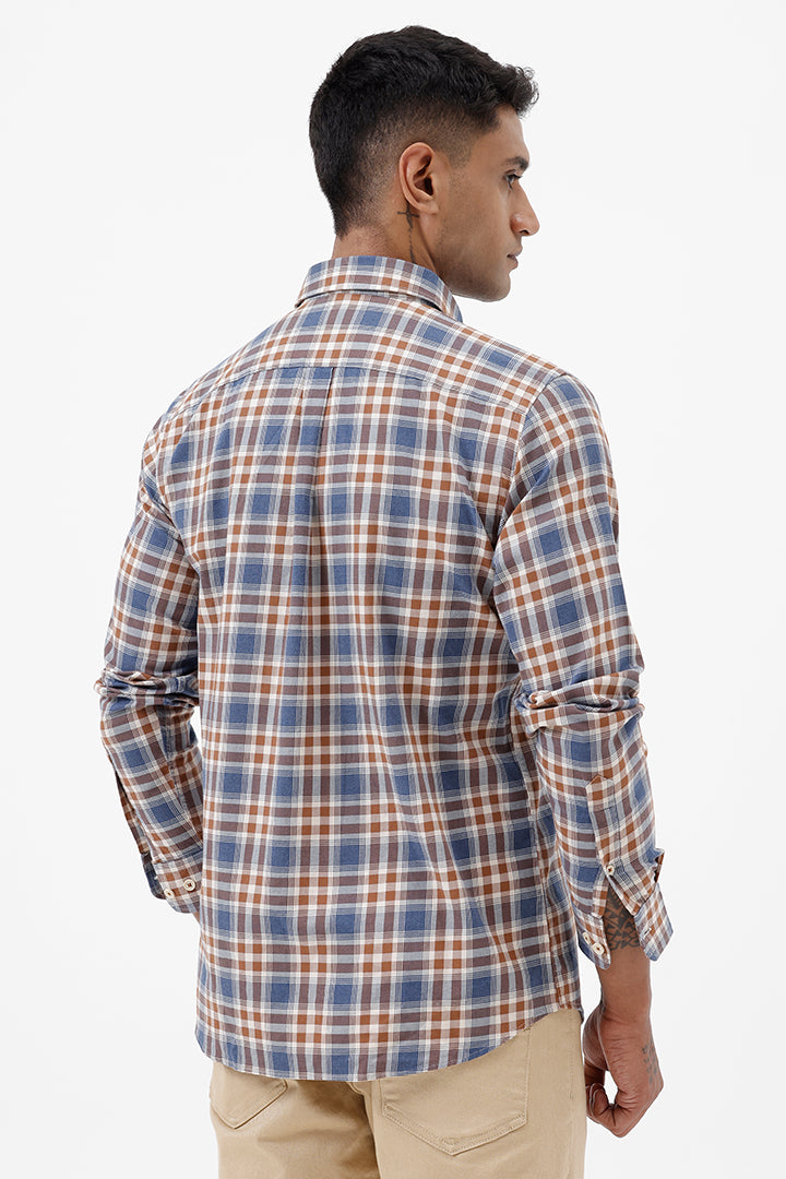 BROWN MELANGE COTTON CHECK SHIRT