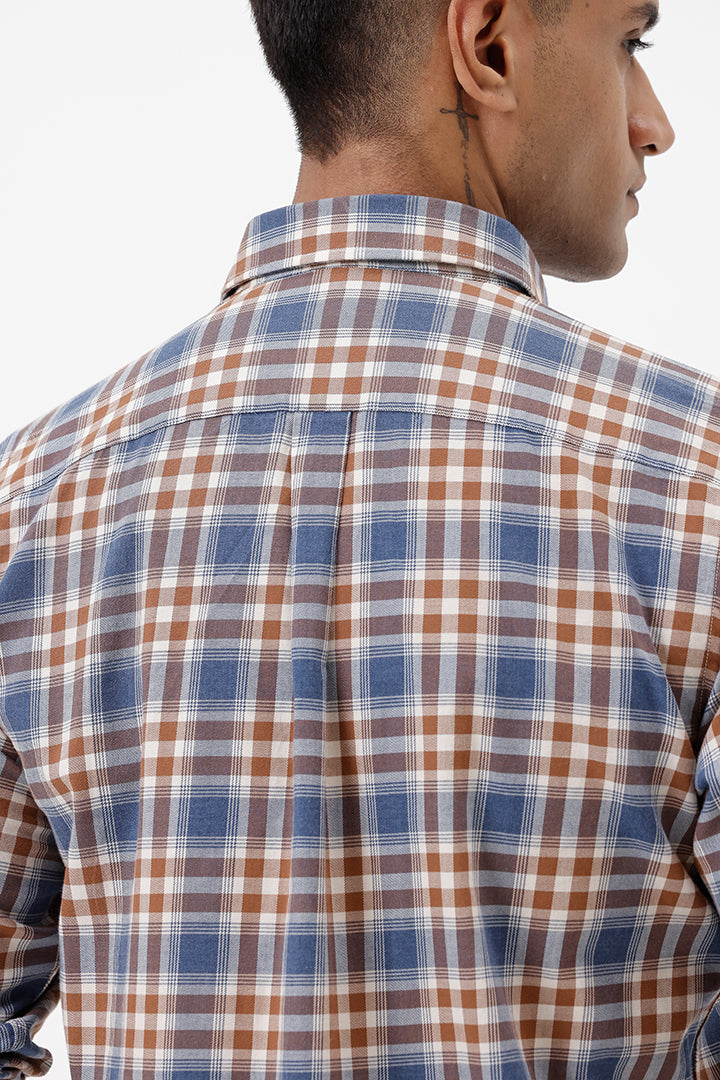 BROWN MELANGE COTTON CHECK SHIRT