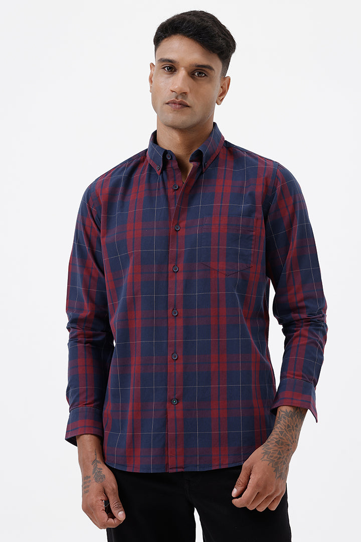 NAVY COTTON CHECK SHIRT
