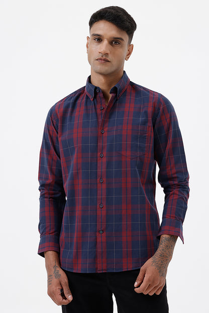 NAVY COTTON CHECK SHIRT