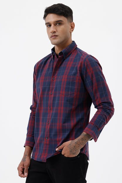 NAVY COTTON CHECK SHIRT