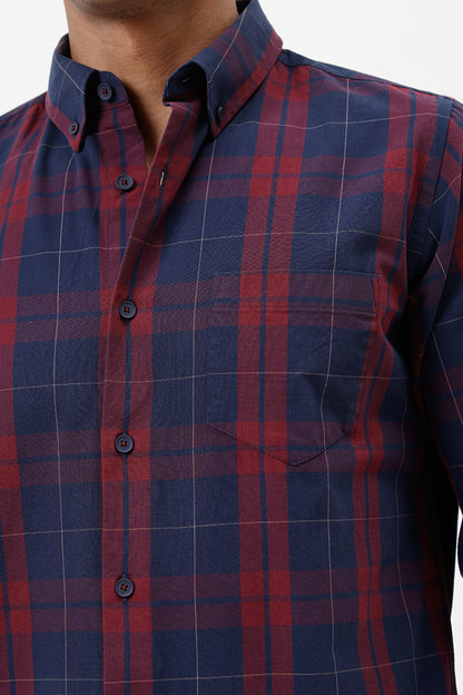 NAVY COTTON CHECK SHIRT